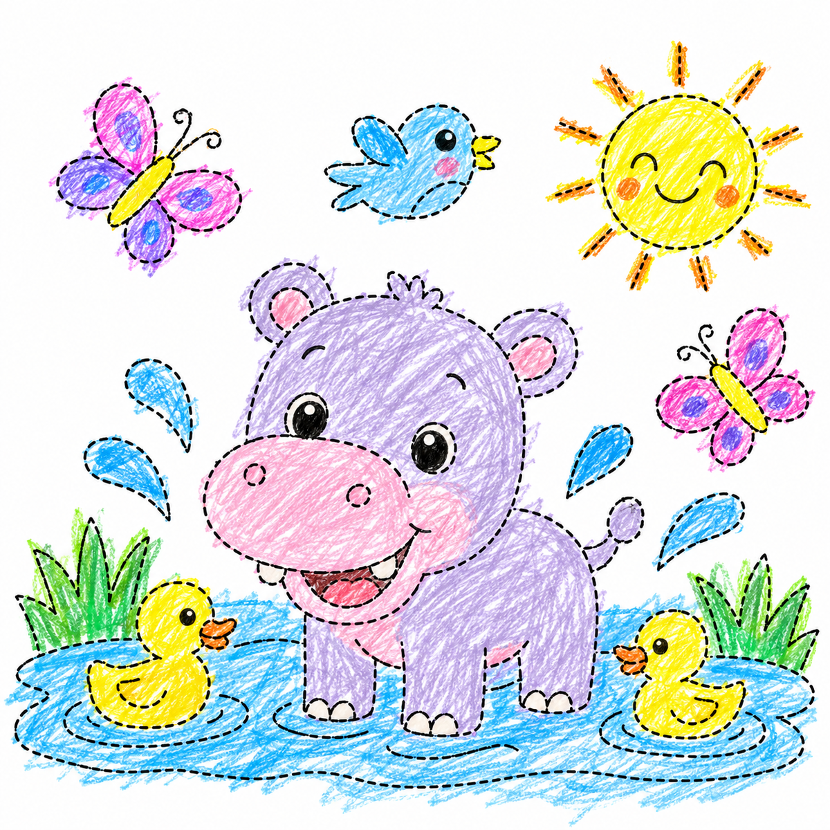 Cute Hippo Pond Tracing